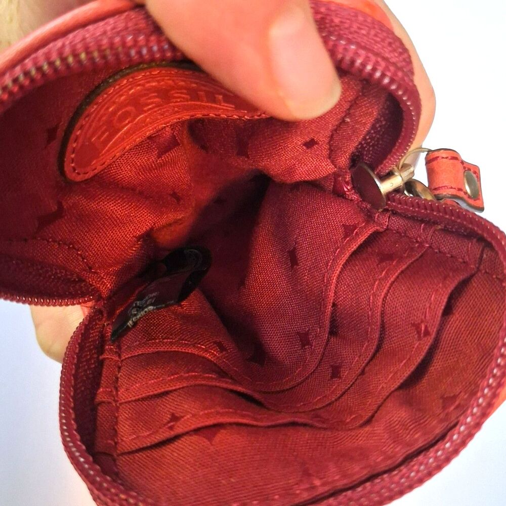 Fossil Red Cowhide Leather Swan Wristlet Coin Purse Wallet Coquette Cottagecore - Picture 8 of 13
